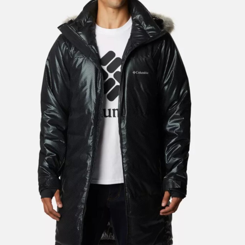 NWOT retired Columbia Barrett Spur Black Dot Parka men's technical coat - small